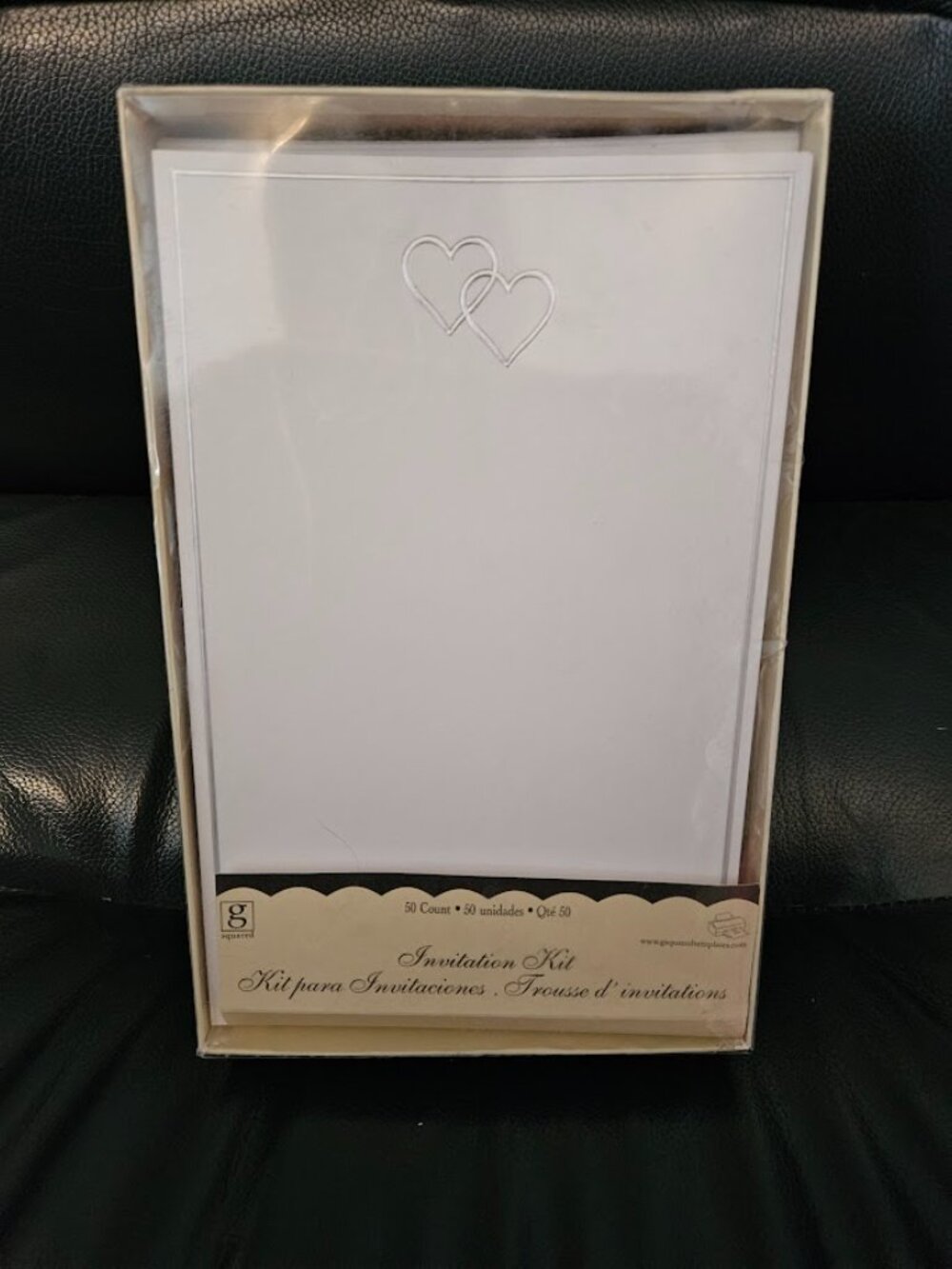 Silver Double Heart Invitation Kit - White Cards